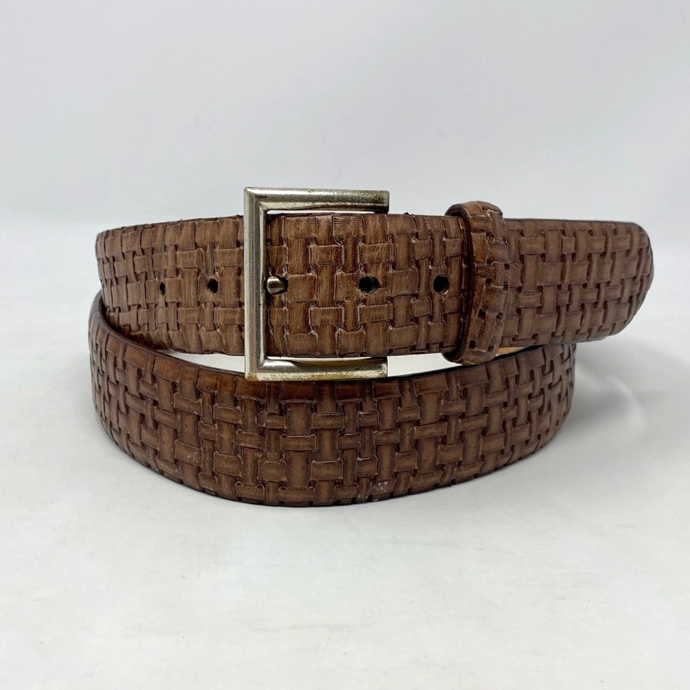 Vtg W Kleinberg Belt Mens 46 Brown Embossed Basketweave Made in USA